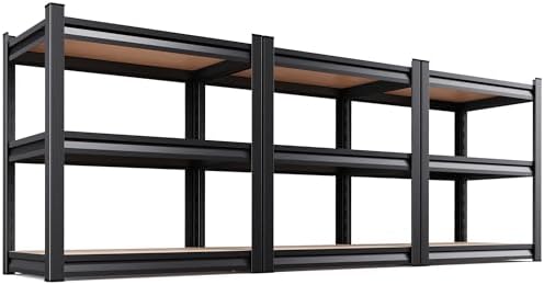 3 Pack Garage Shelving Heavy Duty Storage Shelves, Metal Adjustable Shelving Unit, Utility Garage Organizer Shelf for Basement, Pantry, Kitchen, Warehouse, 33.5" Hx35.4 Wx15.7 D, Black