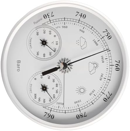 3 in 1 Accurate Weather Monitor Barometer Hygrometer Thermometer for All Seasons Indoor Outdoor Silver White Aluminum 5.12 Inch for Home Office Garden