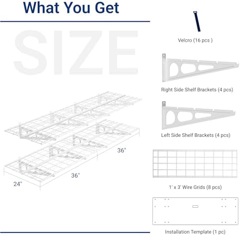 FLEXIMOUNTS 2-Pack 2x6ft Garage Shelving 24-inch-by-72-inch Heavy Duty Wall Mounted Shelves Garage Storage Rack Floating Shelves, 1400lbs Load Capacity, White, Classic Series