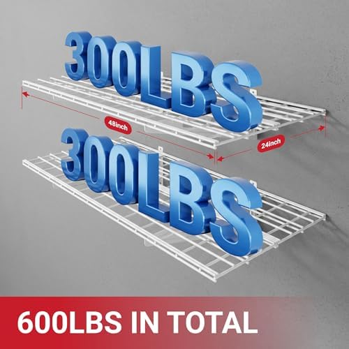 FLEXIMOUNTS 2-Pack 2x4ft Garage Shelving with Hooks, 600lbs Load, White