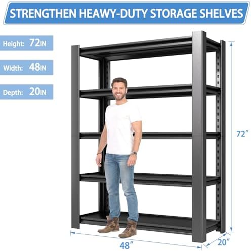 3000 LBS Capacity Metal Storage Rack 72" H x 48" W x 20" D, 5-Tier Heavy Duty Garage Shelving Unit,Adjustable Steel Shelves for Garage, Warehouse, Basement, Pantry, Workshop.2 Pack