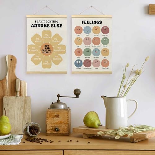 TLESKE Mental Health Feelings Emotions Chart Poster Hanger Frame for Toddler Kid Classroom Set of 2, Homeschool Wall Art Decor for Nursery Playroom, Preschool Prek Learning Educational Poster, 12x16