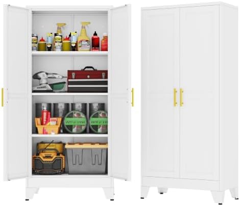GAIOUS 61''Tall Metal Garage Storage Cabinet,File Cabinet with Door and Adjustable Shelves, Outdoor Steel Tool Cabinet for Home,Office,Warehouse,Garage,White