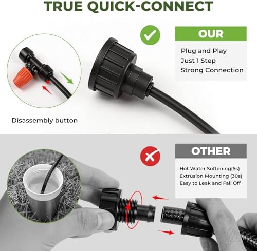 50FT Drip Irrigation Kit, Quick Connect Garden Watering System, Easy Install Drip Irrigation System with Misting Nozzles for Patio, Potted Plants, Small Garden & Greenhouse