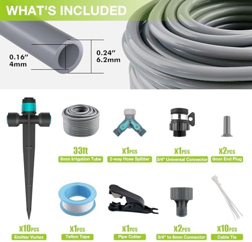 Drip Irrigation System, Automatic Drip Irrigation Kit for Potted Plants, 33ft Quick Connector Garden Watering System with 6mm Irrigation Tubing Hose Adjustable Emitters