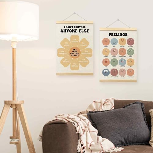 TLESKE Mental Health Feelings Emotions Chart Poster Hanger Frame for Toddler Kid Classroom Set of 2, Homeschool Wall Art Decor for Nursery Playroom, Preschool Prek Learning Educational Poster, 12x16