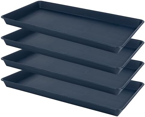 VUWEZ 4 Pack Plant Saucer Tray Rectangular, Plant Growing Nursery Trays, Heavy Sturdy Seed Starting Trays, Plant Starter Trays for Indoors No Holes, Seed Starter Growing Tray (17.5"x10.6", Blue)