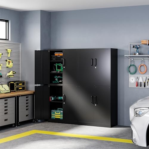 Letaya Metal Storage Cabinet with Lock Door, Adjustable Shelf Steel Cabinets for Office, Home,Pantry,Kitchen,Garage Utility Cabinet (4 Door-Black)