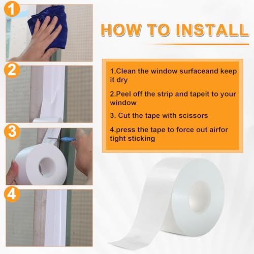 Qoqooice Window Weather Sealing Tape 2 Inch x 90 FT Weather Stripping Residue-Free Window Seal Insulation Tape for Doors Windows and Shower Glass Gaps White
