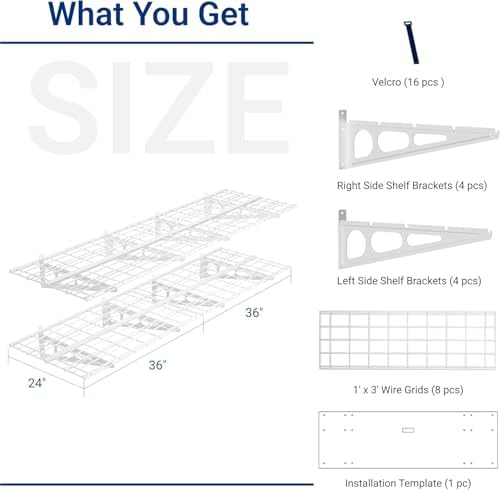 FLEXIMOUNTS 4-Pack 2x3ft Garage Shelving, 24"x72" Storage Shelves, White