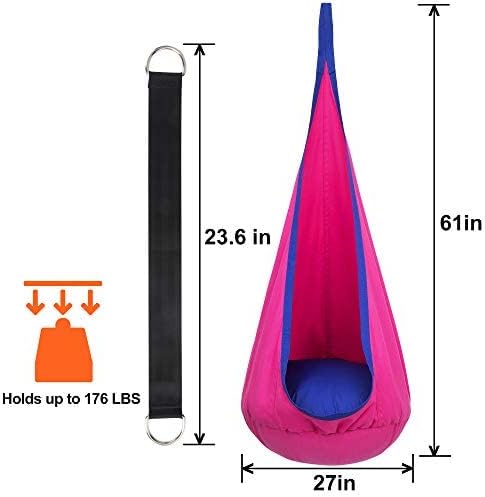 Y- STOP Kids Pod Swing Seat, Hanging Hammock Chair Swing with Inflatable Pillow, Sensory Swing Chair with Pocket for Outdoor and Indoor (Pink and Blue)