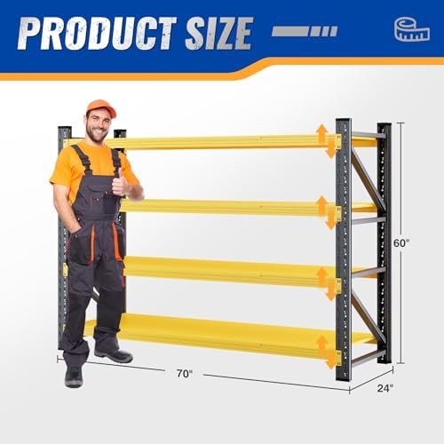 BYNSOE 60" W Storage Shelves 5000lbs Garage Metal Shelving Heavy Duty Garage Shelves Adjustable Storage Shelves for Industrial, Factory, (Black Yellow, 60" W X 24" D X 70" H)