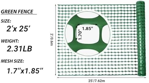 PotatoLife 2'x50' Plastic Mesh Fence for Garden with 50 Zip Ties, Green