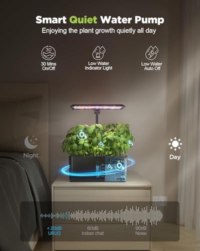 URUQ 8 Pods Hydroponics Growing System with LED Grow Light - Black