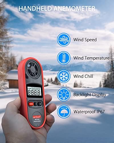 Wintact Handheld Anemometer, Digital Wind Speed Meter Gauge, Air Flow Velocity Tester with Measuring Wind Temperature 14℉ to 113℉ for HVAC Duct Outdoor Kite Boat Sailing Surfing (WT816A)