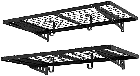FLEXIMOUNTS 2 Pack 2x4ft Garage Storage with 4 Hooks, Black