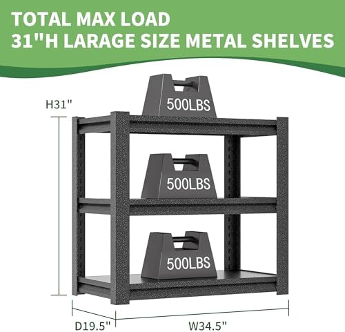 Garage Shelving, Garage Adjustable Storage Shelves 3 Tier Storage Shelves, Heavy Duty Shelving, 31.5" H*23.6" W*15.7" D,Black