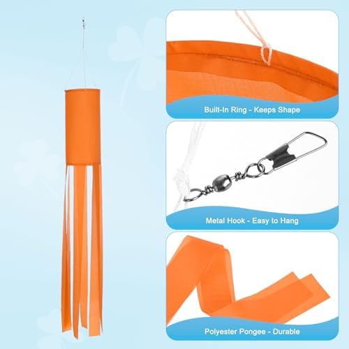 M METERXITY 1-Pack Windsock Flag, Colorful Wind Socks for Garden/Yard/Patio/Home Decor, Spring Summer Fall Winter Outdoor Hanging Decoration [39.4 in / 100cm, Orange]