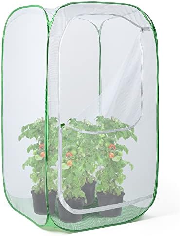 48" Outdoor Mesh Plant Enclosure, Mesh Plant Cover for Pests, Bird and Pest Protection Guard for Fruit, Vegetables, Flowers and Herbs Pop-Up Cage 28 x 28 x 48 Inches