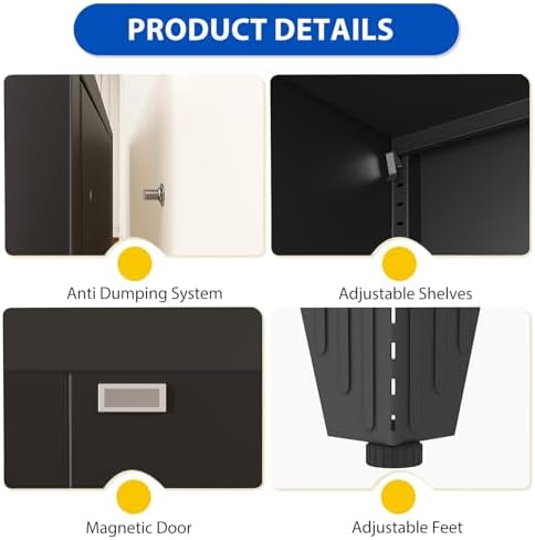 61" Metal Kitchen Pantry Storage Cabinet with 2 Doors and 3 Adjustable Shelves,Black Farmhouse Pantry Cabinet,Steel Garage Tool Cabinet Freestanding Cupboard for Kitchen,Dinning Living Room