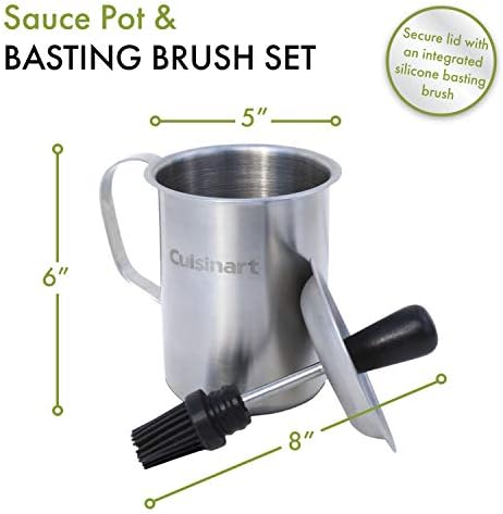 Cuisinart Sauce Pot and Basting Brush Set, 16 oz. Stainless Steel Grill Accessory with Silicone Basting Brush for Cooking & BBQ, Easy to Clean BBQ Accessories for Smoking and Grilling