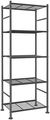 Sakugi Storage Shelves - 5 Tier Shelf Organizer, Sturdy Metal Garage Shelving with Adjustable Leveling Feet, Space-Saving Shelves Organizer for Pantry, Laundry, Kitchen (18" x 12" x 57", Black)