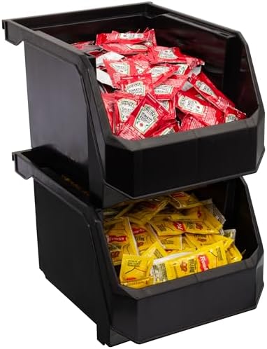 ReadySpace Medium-Tall Stackable Plastic Storage Bins, 4-Pack, Black