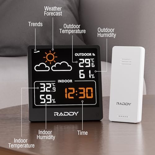 Raddy WF-50V Wireless Weather Station, 5.0 Inch VA Display, Black