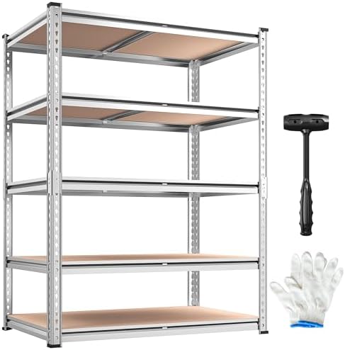 REIBII Galvanized Garage Shelving,5-Tier Metal Rack,36" W x 16" D x 72" H
