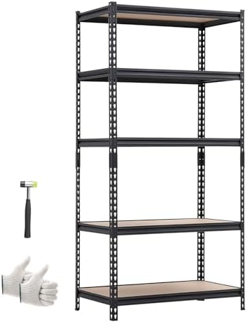 VEVOR Storage Shelves, 5-Tier Adjustable, 2000 lbs Capacity, Heavy Duty Garage Storage Shelving Unit, Metal Utility Rack Shelf, for Garage Warehouse Basement Kitchen, 36.34" W x 18.07" D x 71.38" H