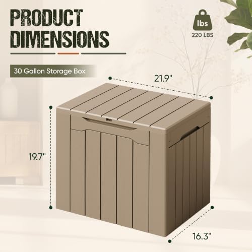 Flamaker Deck Box 30 Gallon, Waterproof Resin Small Storage Box with Lid
