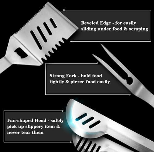 GRILLART Grill Tools Grill Utensils Set - 3PCS BBQ Tools, Stainless Barbeque Grill Accessories -Spatula/Tongs/Fork w/Insulated Glove, Ideal BBQ Set Grilling Tools for Outdoor Grill, Gifts for Men Dad