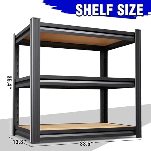 Garage Shelving,3 Tier Garage Storage Shelves,Adjustable Heavy Duty Metal Shelving Units and Storage Large Rack,Utility Steel Shelf For Shop Warehouse Industrial Pantry Basement Organizers 33"x35"x16"