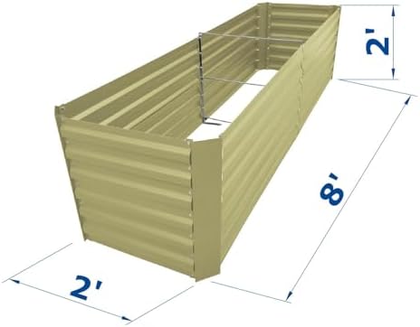 8x2x2FT Beige Metal Raised Garden Bed Kit, Galvanized Outdoor Planter Box for Vegetables, Flowers, Herbs, Succulents and More
