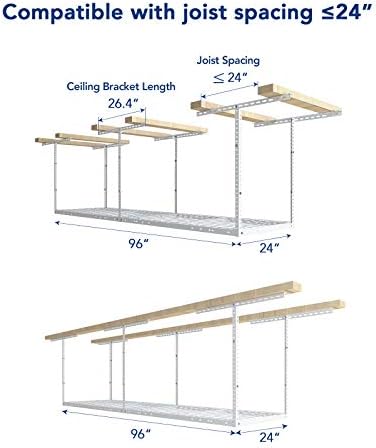 FLEXIMOUNTS 2x8 Overhead Garage Ceiling Storage Rack Organization, White