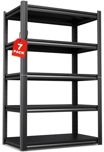 Set of 7, 71"H Garage Shelving-2050LBS 5 Tier Storage Shelves,Adjustable Heavy Duty Metal Shelving Unit and Storage Large Rack,Utility Steel Shelf For Shop Warehouse Industrial Pantry 71"x35"x16"