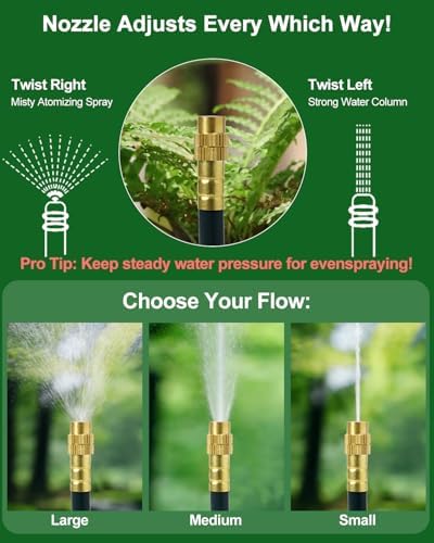 Upgraded 5/16" Drip Irrigation Kit (100FT), High-Flow Garden Watering System with 16 Bendable 360° Brass Misting Nozzles, Quick-Push Connectors & Leak-Proof Design for Patio, Greenhouse & Flower Beds