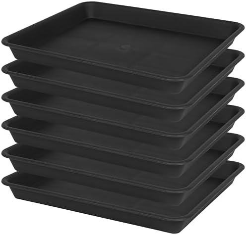 VUWEZ Plant Growing Trays 6 Pack, Plant Tray, 14.5"x11", Heavy Sturdy Plastic Plants Saucer, Seedling Starter Trays, Seed Starter Growing Tray (Black)