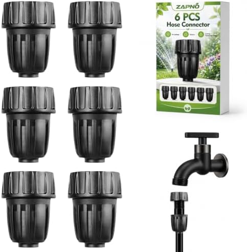 6 Pack Drip Irrigation Parts 1/2 Inch Irrigation Tubing to Garden Hose Adapter, Heavy-Duty Locking PP Fitting for Lawn Greenhouse Watering, 3/4 Inch FHT to 16mm Threaded Connector