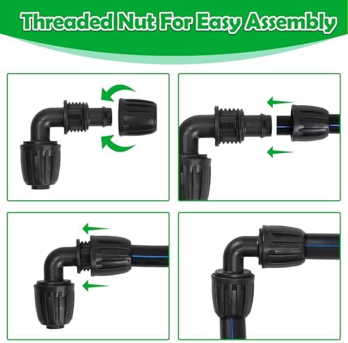 10 Pack 1/2 Inch Drip Irrigation Elbow Fittings (1/2" ID x 0.65" OD) - 1/2'' Drip Line Anti-Drop Barbed Lock Nut Elbow Connectors for 1/2 Inch Drip Irrigation Tubing for Irrigation System
