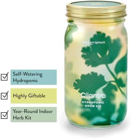 Modern Sprout Mason Garden Jar-Self-Watering Hydroponics Kit-Basil+Cilantro