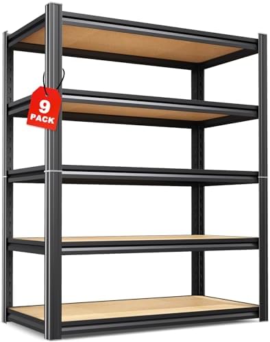 Set of 9-71"H-35"W-16D Garage Shelving-2050LBS 5 Tier Storage Shelves,Adjustable Heavy Duty Metal Shelving Unit and Storage Large Rack,Utility Steel Shelf For Shop Warehouse Industrial Pantry Basement