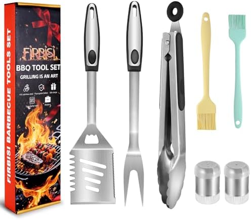 BBQ Grill Tool Set BBQ Grilling Accessories Set 8PC Barbecue Grill Tools Utensils Set for Outdoor with Spatula, Fork, Brush, Tongs, Seasoning Bottle Grilling Gifts for Men Dad