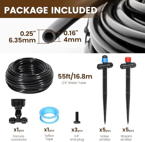 55FT Quick-Connect Drip Irrigation Kit, Garden Watering System DIY Automatic Irrigation Equipment Set for Lawn Raised Bed Greenhouse Plant Watering with 1/4'' Tubing, Drip Emitters, Connectors