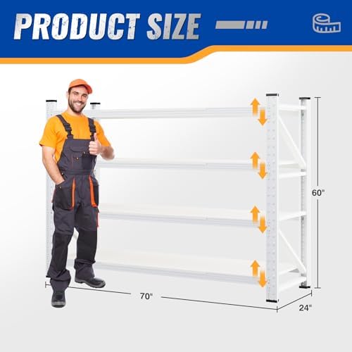 BYNSOE 60" W Storage Shelves 5000lbs Garage Metal Shelving Heavy Duty Garage Shelves Adjustable Storage Shelves for Industrial, Factory, (White, 60" W X 24" D X 70" H)