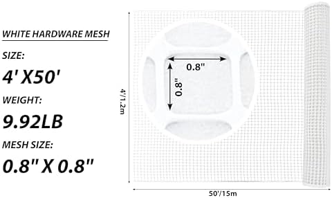 PotatoLife White Plastic Garden Fence, Hardware Mesh, 4' x 50'