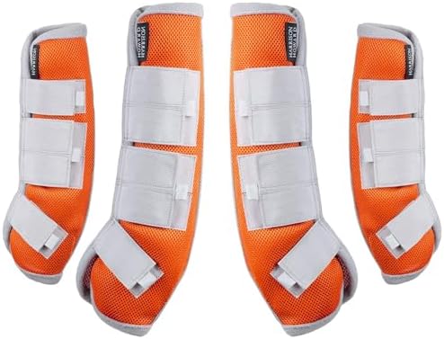 Harrison Howard Horse Fly Boots Leg Guards Fly Boots Protection Set of 4 Orange Full Size