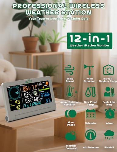 SQECH Weather Stations Wireless Indoor Outdoor with 7-in-1 Outdoor Sensor
