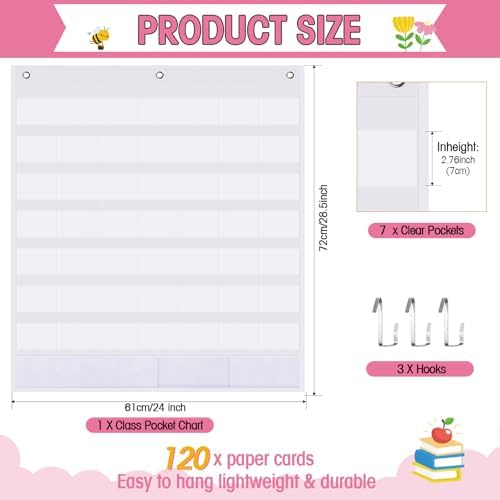 Sinload Classroom Calendar Pocket Chart White, Colorful
