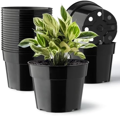 RooTrimmer 20 Pack Plant Pots, 6 Inch Plastic Plant Planter with Saucers and Mesh Mats, Durable Flower Pots with Drainage Holes Perfect for Indoor Outdoor, Black